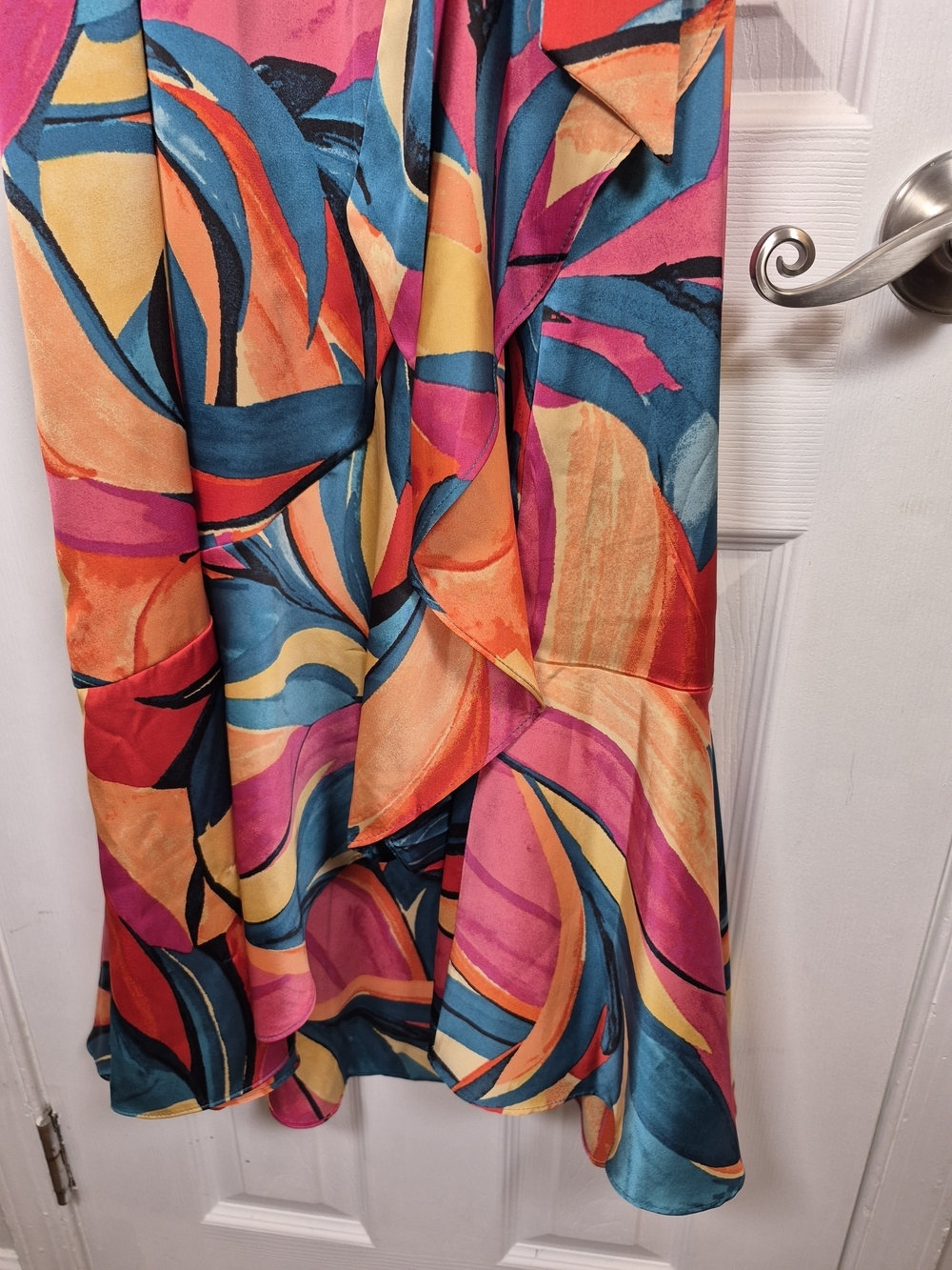 Nicole Miller Flutter Sleeve Ruffle Wrap Midi Dress Abstract Art Print S - Picture 5 of 8